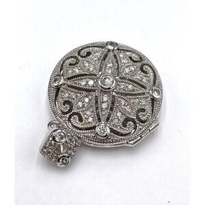 925 Pendant Locket Circle Clear Crystals Rhodium Plated